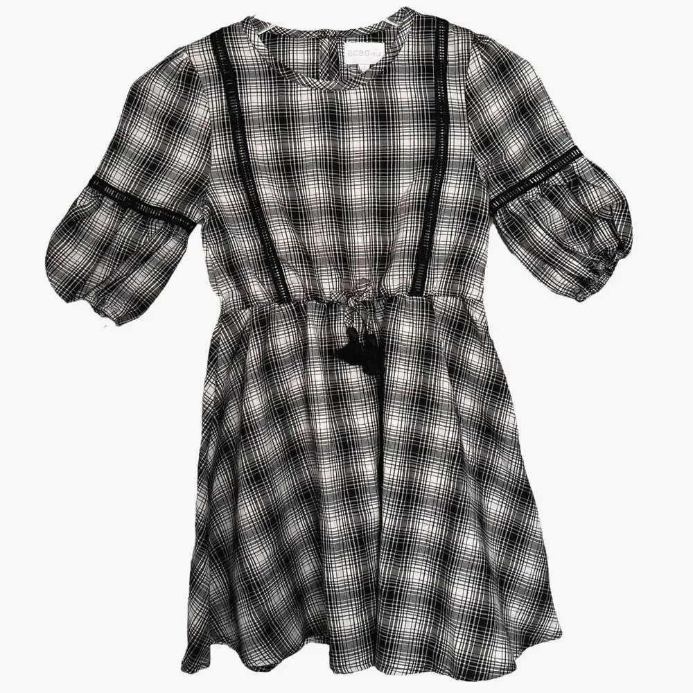 BCBGirls Dress Size 7 Black and White Plaid Tassel